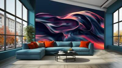 Abstract black wave banner with fluid curves on dark background. Wall mural