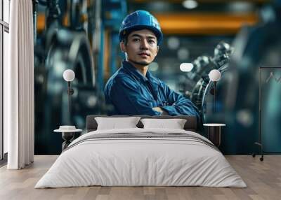 Asian worker in production plant on the factory floor Wall mural