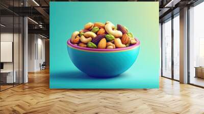 Assorted nuts in colorful bowl  pistachios  cashews  walnuts  hazelnuts  peanuts  brazil nuts Wall mural