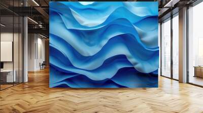 Blue neon color strip wave paper. Abstract texture horizontal background. Wall mural