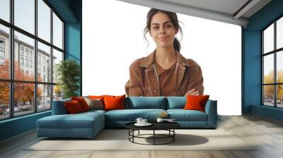 Confident  successful woman smiling in casual outfit against white background. Wall mural