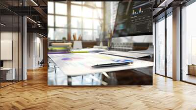 Designers desk with responsive web ux design user experience concept. Wall mural