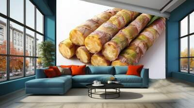 Fresh sugar cane on white background Wall mural