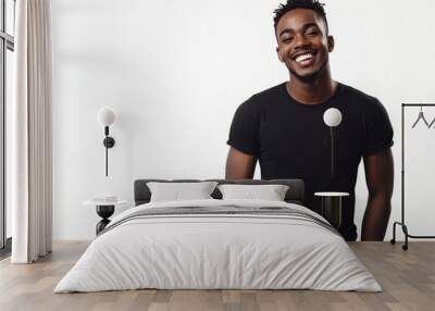 Full body portrait of handsome young african american man laughing against isolated white background Wall mural