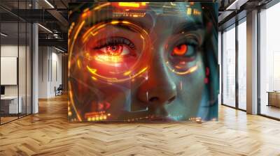 Future woman with cyber eye panel concept. Wall mural