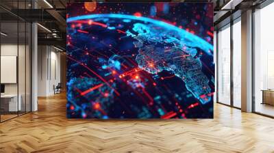 Global business network with digital technology and social media marketing. Wall mural