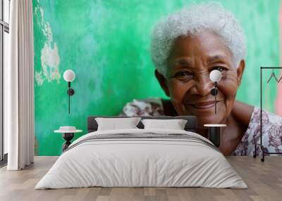 Happy senior African American woman in Cuba with copy space. Wall mural