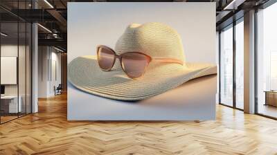 Large beach hat and glasses from the sun Wall mural