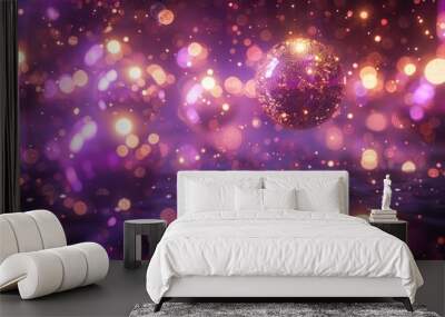 Purple and gold disco ball background lighting. Wall mural