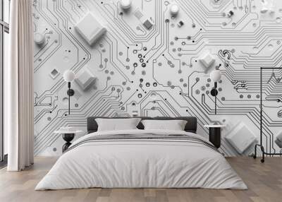 White circuit board texture background for computer technology with space for text. Wall mural