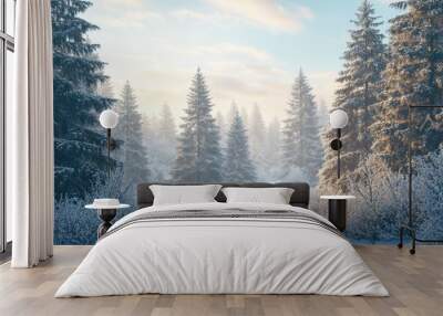 Winter background with snowy spruce Wall mural