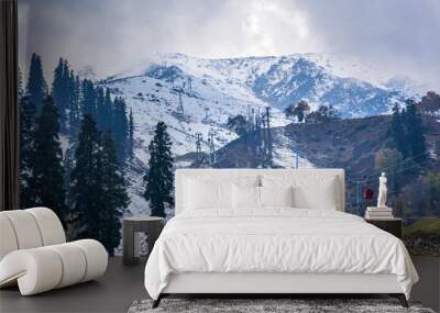 View of Apharwat Peak from Gulmarg Gondola ropeway at Kongdoori, Gulmarg, Jammu and Kashmir, India. Gulmarg Gondola is one of the highest in the world reaching 3,979 metres above sea level. Wall mural