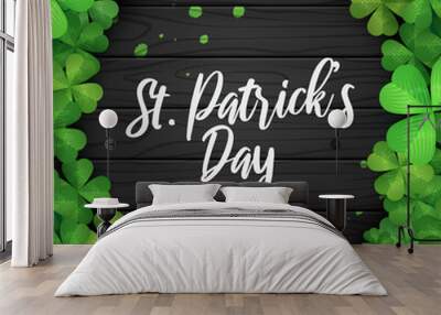 Clover shamrock leaf frame on wooden background for St. Patrick's day celebration illustration vector Wall mural