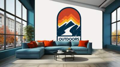 Modern flat retro style mountain frame logo Wall mural