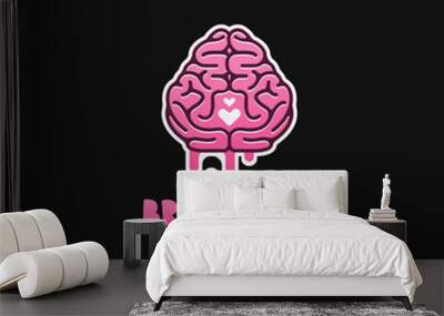 Pink cute cartoon brain love sticker logo illustration template Wall mural