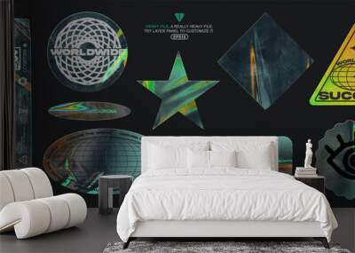 Realistic holographic sticker collection vector Wall mural