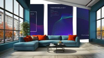 Set of digital technology abstract futuristic dotted flowing wavy particles background layout, cover, poster, wallpaper design template Wall mural