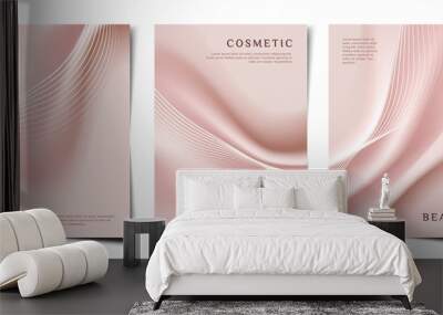 Set of elegant realistic pink silk fabric cover, poster, wallpaper design template for beauty and fashion product Wall mural