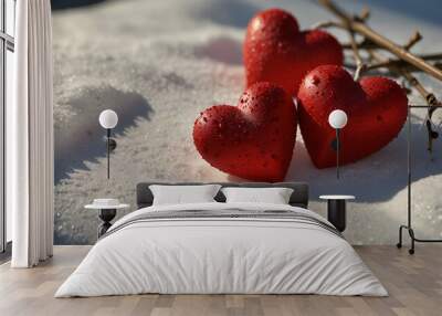  Two red beautiful hearts   perfect for Valentine's Day messages. Wall mural