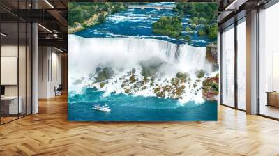 American Falls and Bridal Veil Falls, Niagara Falls, New York, America, USA. Niagara Falls boat tours attraction. Wall mural