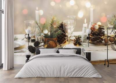 christmas table setting. Wall mural