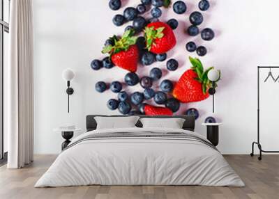 Strawberries and blueberries, top view Wall mural