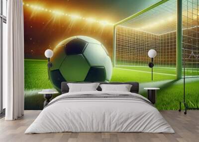 Football on green grass Wall mural