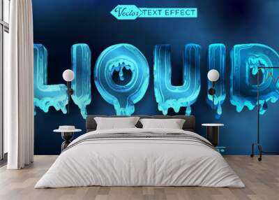 Cartoon Blue Liquid Water Vector Editable Text Effect Template Wall mural