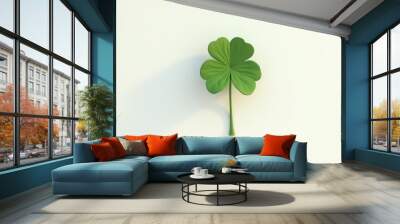 Minimalistic clover leaf on white background. wide banner Wall mural