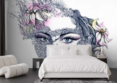 floral decorated face Wall mural