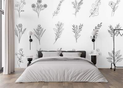 Hand drawn floral herbs set elements Wall mural