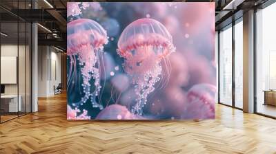 beautiful pink jelly fishes with blur background Wall mural