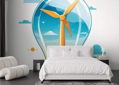 bulb with a wind turbine inside, isolated on a white background, green energy concept Wall mural