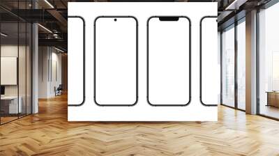 iPhone 15 16 Pro Max mobile phone devices blank display mockup set. Different style smartphone cellphone collection for social media advertisement Wall mural