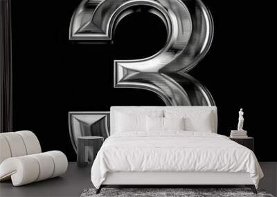 Silver number three on black background Wall mural