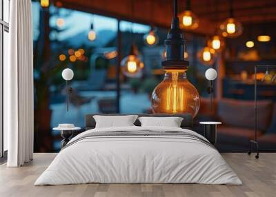 various LED light bulb hanging on modern room Wall mural