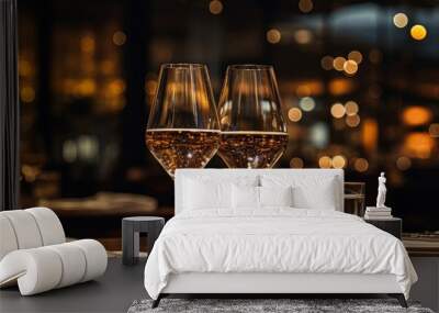 wine glasses in fancy restaurant with bokeh background Wall mural