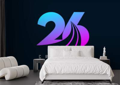 Colorful Creative number 26 2 6 logo with leading lines and road concept design. Number with geometric design. Wall mural