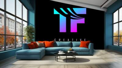 Colorful letter TF t f logo with leading lines and road concept design. Letters with geometric design. Vector Illustration with letter and creative cuts. Wall mural