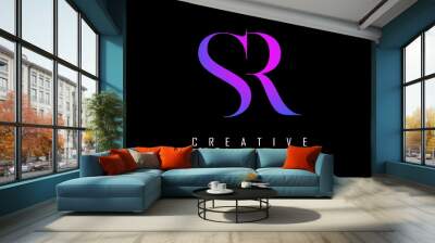 Colorful pink and blue SR s r letter design logo logotype concept with serif font and elegant style. Vector illustration icon with letters S and R. Wall mural