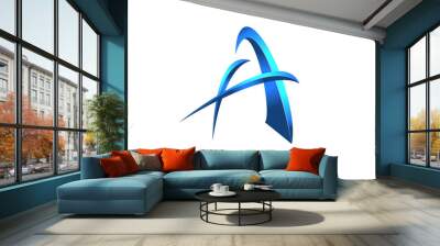 Creative A letter logo with Blue 3D bright Swashes. Blue Swoosh Icon Vector. Wall mural