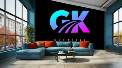 Creative colorful letters GK g k logo with leading lines and road concept design. Letters with geometric design. Wall mural