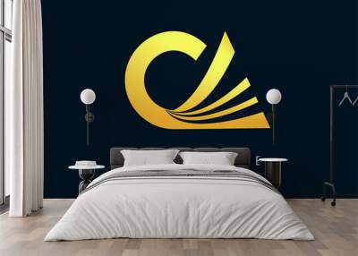 Creative golden letters CA c a logo with leading lines and road concept design. Letters with geometric design. Wall mural