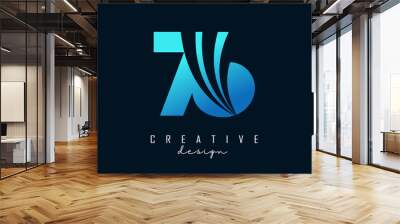 Creative number 76 logo with leading lines and road concept design. Letter with geometric design. Vector Illustration with number and creative cuts. Wall mural