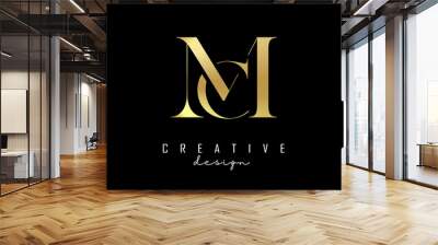 Golden MC m c letter design logo logotype concept with serif font and elegant style. Vector illustration icon with letters M and C. Wall mural