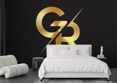 GR G R Golden Letter Logo Design with a Creative Cut. Wall mural