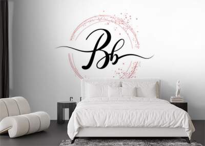 Handwritten BB letter logo with sparkling circles and glitter. Wall mural