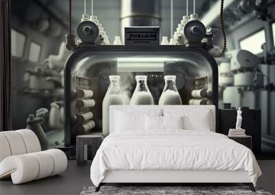 Milking the Goodness: Inside a Milk Factory. Ai generated. Wall mural