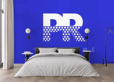 PR P R Dotted Letter Logo Design with Blue Background. Wall mural