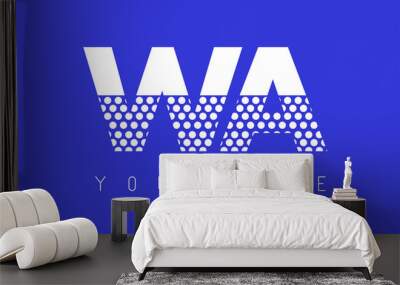 WA W A Dotted Letter Logo Design with Blue Background. Wall mural